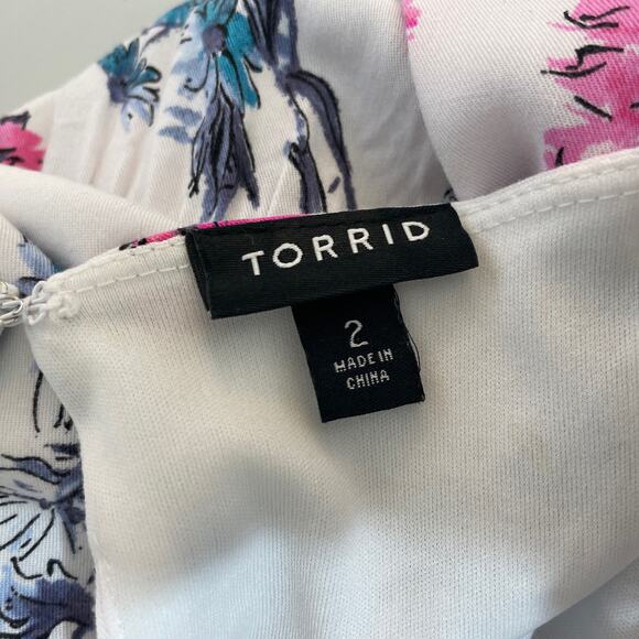 Torrid Floral Maxi Dress 2X White Pink Cap Sleeve Empire Waist - Picture 9 of 9